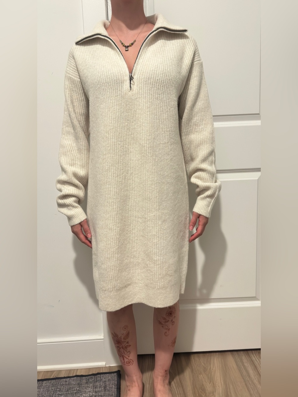 Uniqlo Cream Half-Zip Sweater Dress